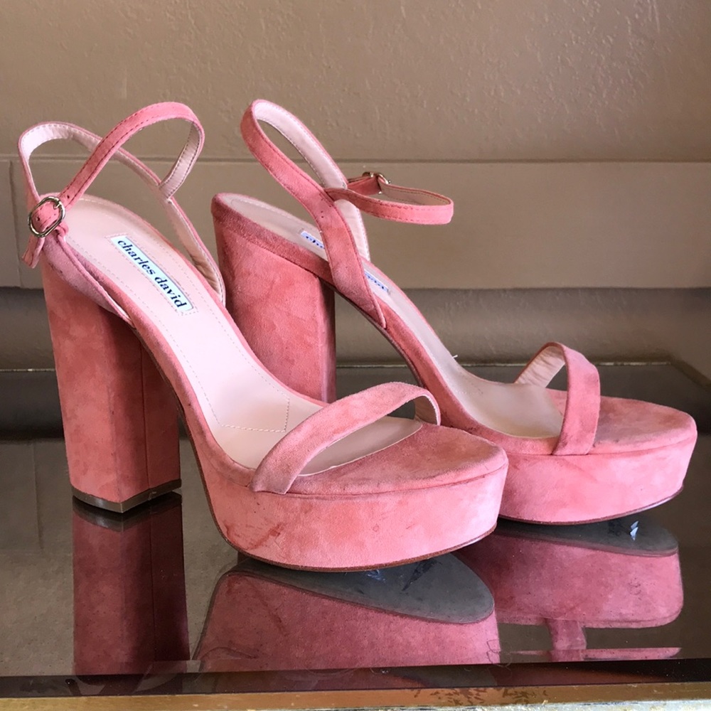 Charles David Pink Blush Suede Platform Sandals
